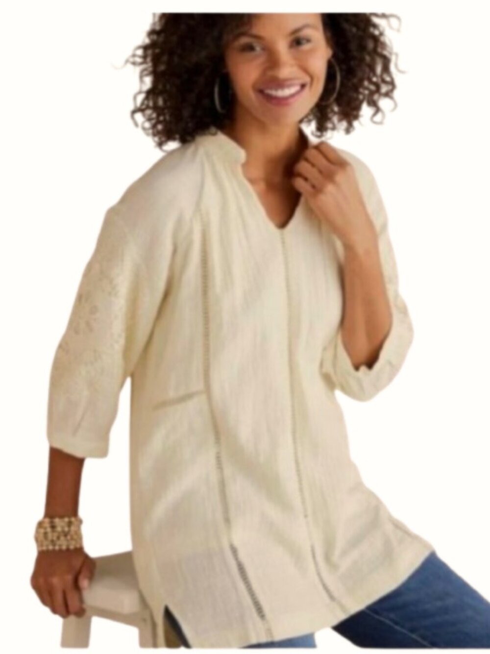 Soft Surroundings NWT Gauze Tunic Lt. Yellow Crocheted Trim Lined Cotton, 1X
